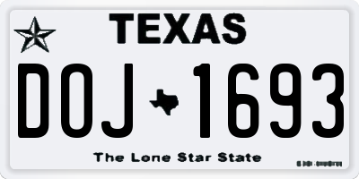 TX license plate DOJ1693