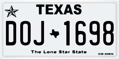 TX license plate DOJ1698
