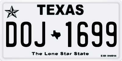 TX license plate DOJ1699