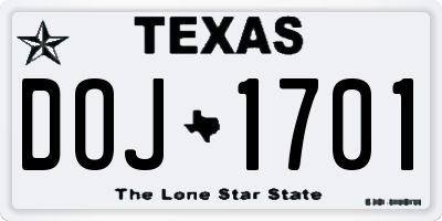 TX license plate DOJ1701