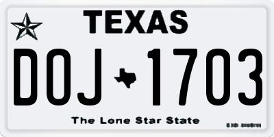 TX license plate DOJ1703