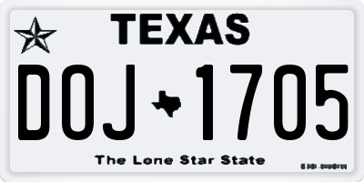 TX license plate DOJ1705