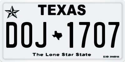 TX license plate DOJ1707