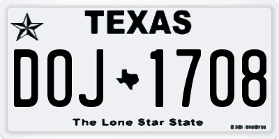 TX license plate DOJ1708