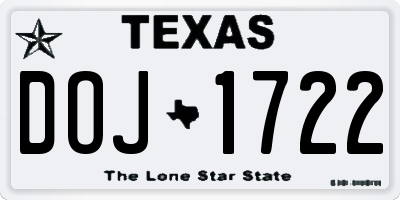 TX license plate DOJ1722