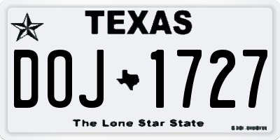 TX license plate DOJ1727