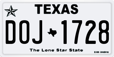 TX license plate DOJ1728
