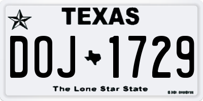 TX license plate DOJ1729