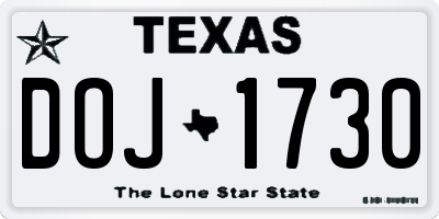 TX license plate DOJ1730