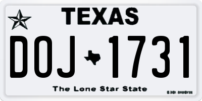 TX license plate DOJ1731