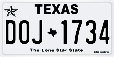 TX license plate DOJ1734