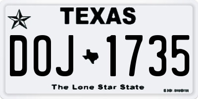 TX license plate DOJ1735