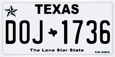 TX license plate DOJ1736