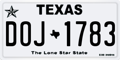 TX license plate DOJ1783
