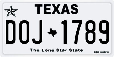 TX license plate DOJ1789