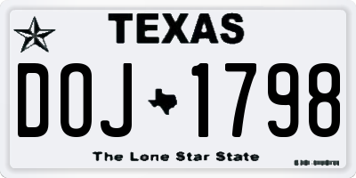 TX license plate DOJ1798