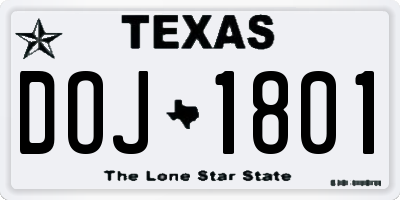 TX license plate DOJ1801