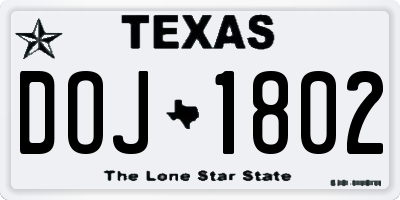 TX license plate DOJ1802