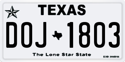 TX license plate DOJ1803