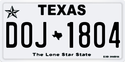 TX license plate DOJ1804