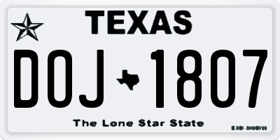 TX license plate DOJ1807