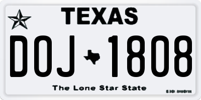 TX license plate DOJ1808