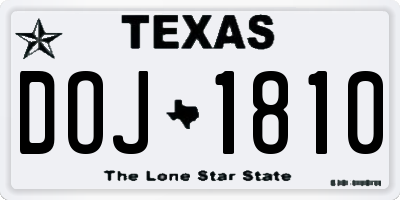 TX license plate DOJ1810