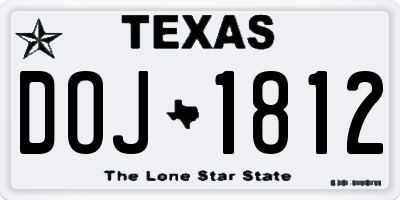 TX license plate DOJ1812