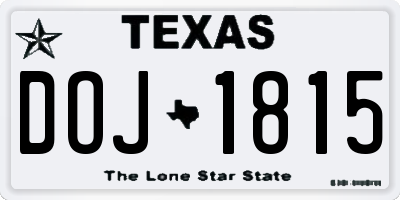 TX license plate DOJ1815