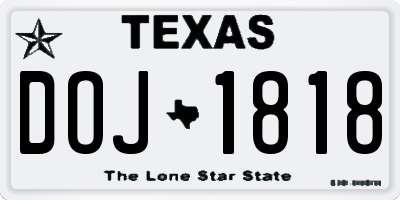 TX license plate DOJ1818