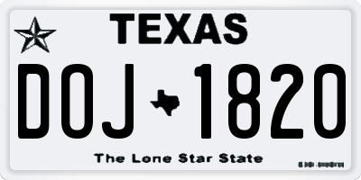 TX license plate DOJ1820