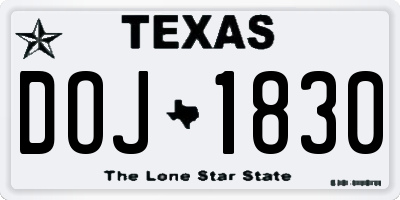 TX license plate DOJ1830