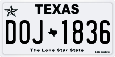 TX license plate DOJ1836