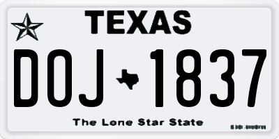 TX license plate DOJ1837