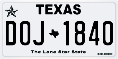 TX license plate DOJ1840