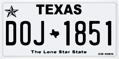 TX license plate DOJ1851