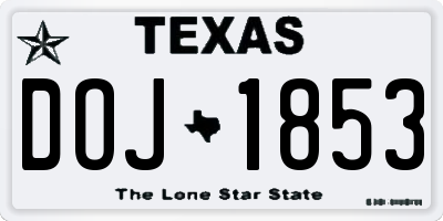 TX license plate DOJ1853