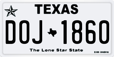 TX license plate DOJ1860