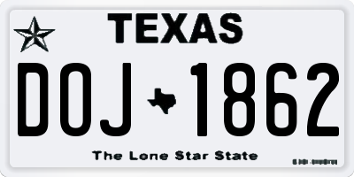 TX license plate DOJ1862
