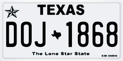 TX license plate DOJ1868