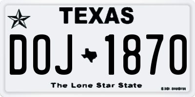 TX license plate DOJ1870