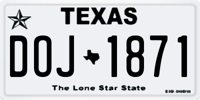 TX license plate DOJ1871