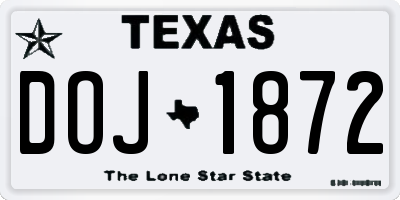 TX license plate DOJ1872