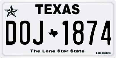 TX license plate DOJ1874
