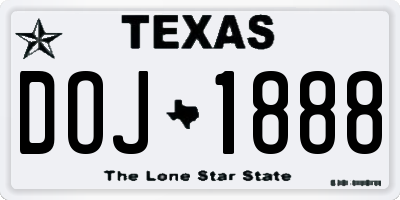 TX license plate DOJ1888