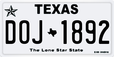 TX license plate DOJ1892