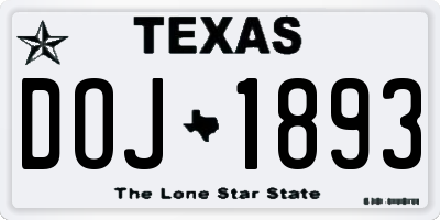 TX license plate DOJ1893