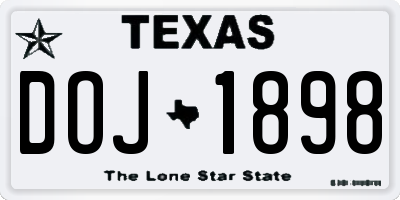 TX license plate DOJ1898