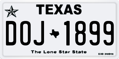 TX license plate DOJ1899