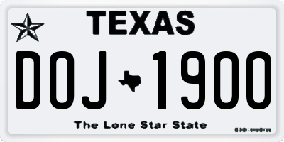 TX license plate DOJ1900